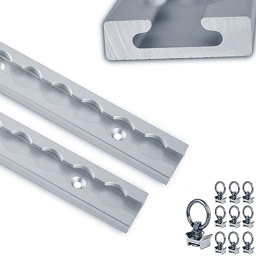 NTG Binario aereo 2 pezzi 2m ciascuno con 10 pezzi di montaggio | forma quadrata | con fori | 1975mm | alluminio | binario di fissaggio | fissaggio del carico per camion, rimorchi e camper | accessori