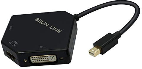 BELIN LINK Thunderbolt to HDMI+VGA+DVI Adapter, Mini dp （Display Port） to HDMI VGA DVI Gold-Plated Connector 3 in 1video Adapter, for MacBook Pro mac Book air Surface pro(Cobra Appearance) (Black)
