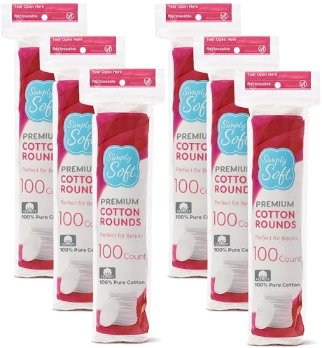 Simply Soft Premium Cotton Rounds, 100% Pure Cotton, Absorbent Cotton Pads, 100 Count (Pack of 6)