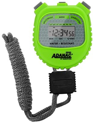 Marathon Adanac 3000 Digital Stopwatch Timer, Neon Green - High Precision Accuracy to 1/100th Seconds - Water, Dust & Shock Resistant - 46” Lanyard Included