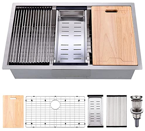 30 Inch Undermount Kitchen Sink Stainless Steel, 30 x 19 Inch Single Bowl Undermount Workstation Sink 10 Inch Deep Commercial 16 Gauge Stainless Steel