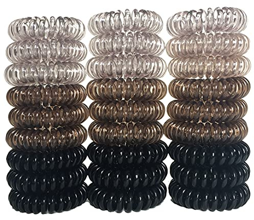 RN BEAUTY Ombre Color Coil Hair Ties Set - 27 Pieces Spiral Traceless Elastic Ponytail Holders, Waterproof Coil Hair Bands and Accessories (1.58inch/4cm)