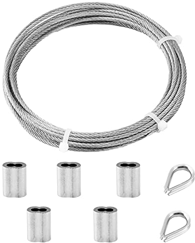 TooTaci 3mm Edelstahl Drahtseil 50M - Stahlseil mit M3 Drahtseilkausche & Aluminium-Crimphülsen – Ideal für Garten-Spaliere, Zaununterstützung, Geländer & Outdoor-Aufhängelösungen