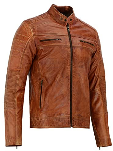 Leatherick Herren-Bikerjacke aus echtem Leder im Distressed-Look, Hellbraun, Distress Brown (DE/NL/SE/PL, Alphanumerisch, XL, Regular, Regular)