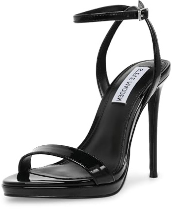 Steve Madden Wafer 4.5 inch High Heels for Women - Women's Open Toe Stiletto Heels with Ankle Strap - Sexy Round Toe Heeled Sandals for Wedding or Date Night, Black Patent, 8.5