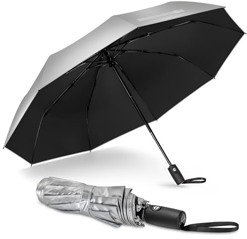 NINEMAX Regenschirm mit UV Schutz, Sonnenschirm Taschenschirm Automatik Sturmfest, Klein Schirm Tragbar Stabil für Herren Damen (Schwarz)