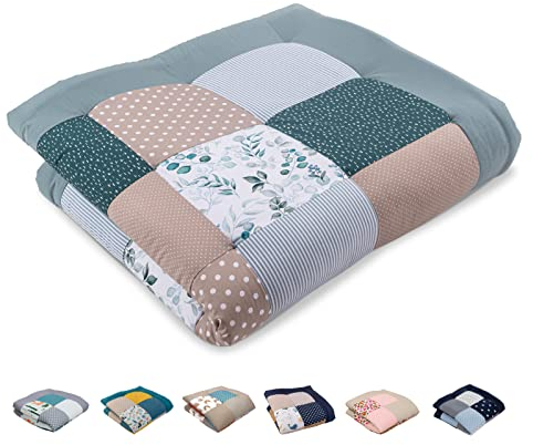 ULLENBOOM Krabbeldecke für Baby 120x120 cm, 100% OEKO-TEX Materialien, Made in EU, Dick & weich gepolstert, Eukalyptus - ideal als Babydecke & Spieldecke Baby
