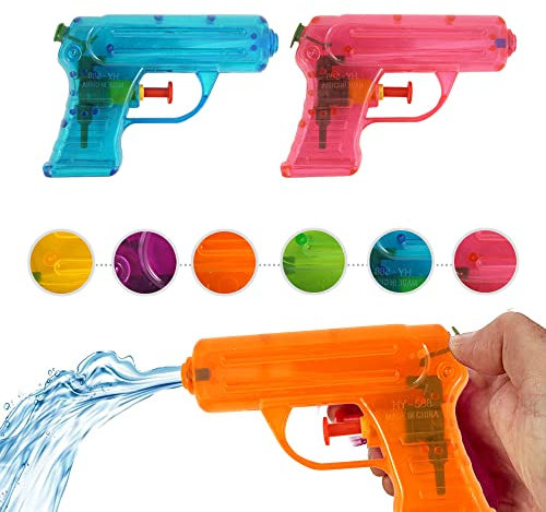 2 Neon Water Pistols, Water Guns Available in 6 Bright Colours, Compact Mini Squirt Toy Ideal for Outdoor Play, Bath-Time Fun, Party Bags and Encouraging Imaginative Play