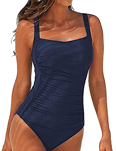 Bañador Mujer Reductores Elegante Vientre Plano Push up Sexy Traje de Baño Chulos Con Aros Sus Pueblos Ajustables Control de Barriga Pecho Grande Bañadores Mujer Verano Despedida Soltera Azul Talla XL