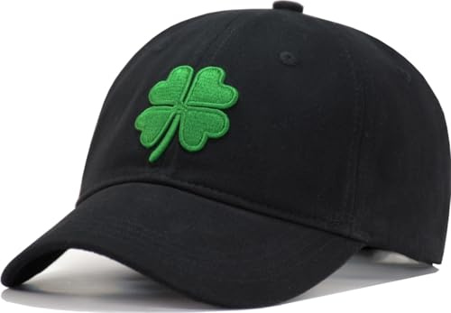 TSSGBL Toddler Baseball Hat with Embroidered Lucky Clover - Adjustable Cotton Cute Child Boys Girls Golf Ball Cap St. Patrick's Day Shamrock Hat, Ideal Gift - Black