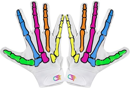 Glorious Traders Youth Football Gloves American Wide Receiver Football Gloves for Adult Men Women & Boys with Super Sticky Silicone Grip Palms Ultimate Performance Booster (White, Adult Large)