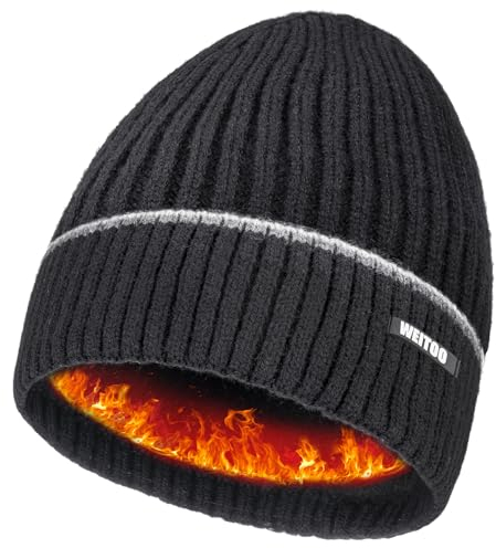 WEITOO Unisex-Winter Beanie Mütze Thermo Strickmütze Laufmützen für Herren und Damen Wintermütze，Geschenke für Männer Frau (Black - 2)