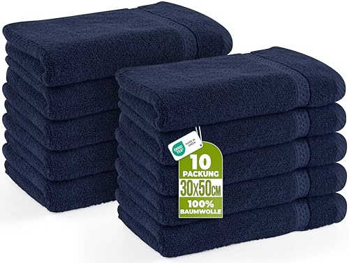 Utopia Towels - Set Premium di 10, Asciugamani Per Ospiti, 30 x 50 cm Asciugamani Per Viso e Mani Con Gancio, Asciugamani Per Bidet Altamente Assorbenti, 100% Cotone (blu navy)