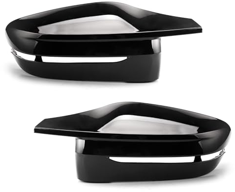 Asasytal Spiegelkappen, Auto Rückspiegel Kappe ABS-Kunststoff Abdeckung Ersatz Kompatibel mit G20 G21 G28 G22 G23 G30 G38 G11 G12 G15 G16 Nur Modell mit linkem Ruder, Glänzend Schwarz, 1 Paar