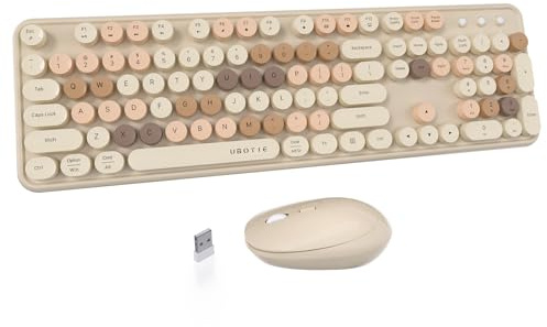 UBOTIE Colorful Computer Wireless Keyboards Mouse Combos, Typewriter Flexible Keys Office Full-Sized Keyboard, 2.4GHz Dropout-Free Connection and Optical Mouse (Milk Tea -Colorful)
