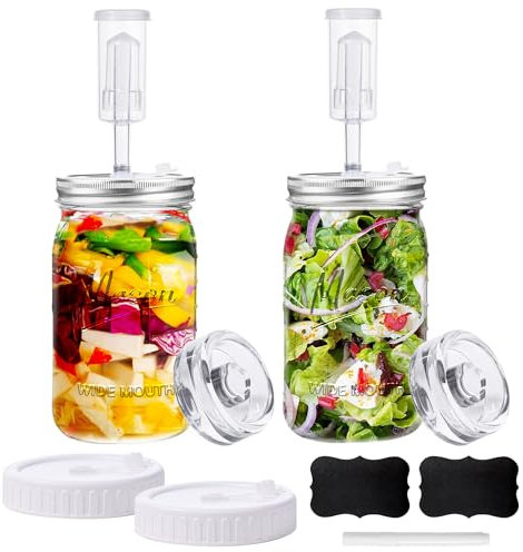 Galssmagic 32 oz Fermentation Jar,2 Pack Fermentation kit with Fermenting Weights and Airlocks,Pickle Jar for Fermenting,Pickling,Canning,Mead Making