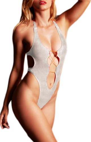 ENVY BODY SHOP String Front Bodysuit, Frost, O/S