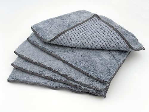 Fuchsglanz® Duo Mikrofaser Spültücher 5 Stück Premium waschbar – Mikrofaser Spüllappen für den ganzen Haushalt reinigt Töpfe, Pfannen & Geschirr ohne Kratzer, Microfasertuch grau ca. 25x20 cm