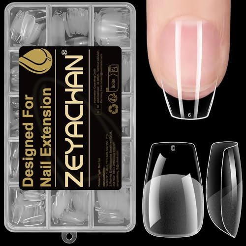 ZEYACHAN 450 Pièces Capsule Americaine Ongle Ballerine, 15 Tailles Faux Ongles Transparent, Semi Givré, Capsule Ongle Court, Soft Gel Nail Tips, Capsule Gel x Pose Americaine Pour DIY Nail Art