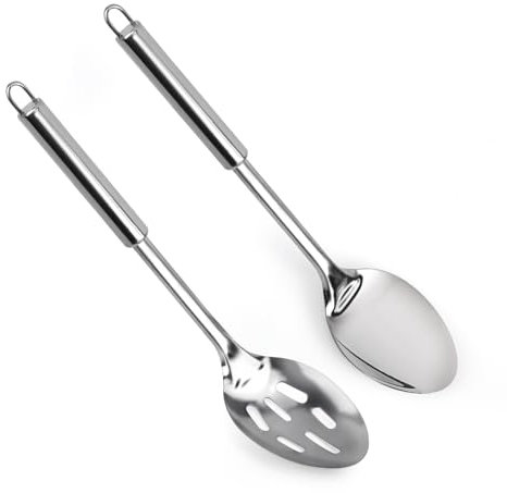 2pz Set di Cucchiai da Cucina, Grandi Cucchiai da Portata Cucchiaio Forato da Cucina Utensili da Cucina in Acciaio Inossidabile per Casa Ristorante Mescolare Miscelare Servire