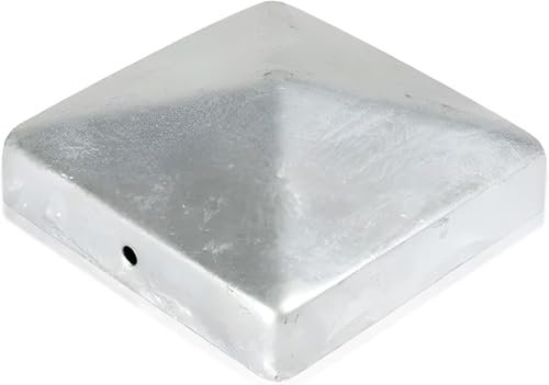 h2i Pfostenkappe | Stahl verzinkt | 111 x 111 mm | 1 Stk. | Eckige Abdeckkappe für Garten Holzpfosten Pfostenträger & Zaunpfosten in Pyramidenform | Wetterschutz für Holz-Balken & Pfosten