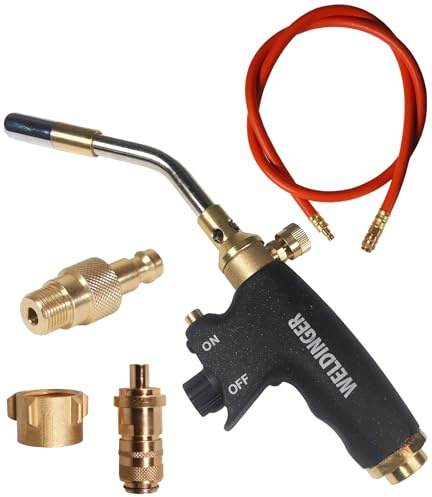 WELDINGER Lötfreund Piezo GA200 Pistolenbrenner mit 3 m Gasschlauch und Kupplungen