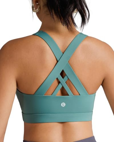RUNNING GIRL Women's Sports Bras Medium-High Impact Criss Cross Back Workout Bra with Removable Padded for Running,Yoga(EU_WX2353_Blue)