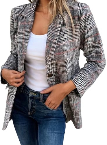 Vhersily Blazers Femmes Tweed Automne Hiver Casual Plaid Pied De Poule Blazer de Travail Vestes Vêtements d'Été Blouse Classique Chemisier, Cyclisme Clubwear Streetwear Frais et Transpirant, rouge, S