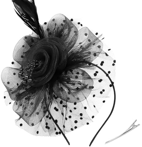 ZHITENG Fascinators per Capelli da Donna, Fiore Mesh Piume Fascinatori Cappelli Cerimonia Cappello Fascinator con Piume con Clip per Capelli, per Feste da tè Matrimoni e Cocktail (Nero)