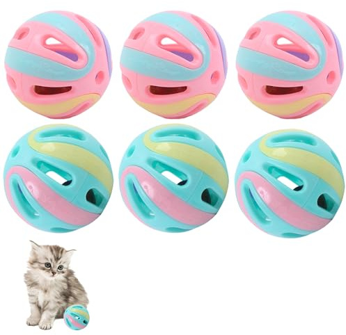 Embhlitfe 6Pcs 8cm Cat Toy Balls with Bell,Plastic Ball Cat Toys Jingle Bell Cat Toys Interactive Cat Toy Balls,Large Cat Ball Toys for Indoor Kittens Cats Activity Chase Pounce Play (8CM)