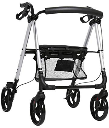 Andador, Andador para Personas Mayores, Andador Ligero de 4 Ruedas con Asiento Plegable, Ayuda para Caminar para Personas Mayores con Movilidad Limitada, Cesta de Compra Segura, Altura Ajustable