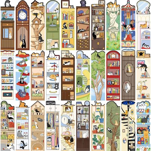 YIMINGOUFEI 30 bokmärken med söta kattmotiv, 15 x 4 cm | Dekorativa detaljer i papper för läsare, elever och lärare – en kreativ liten present som gör varje lässtund mer personlig.