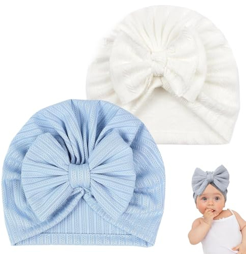 Luxiremi 2 stycken babymössor, mössor för nyfödda, unisex babymössor, för spädbarn, hattar med rosett, mjuka, stretchiga babypannband