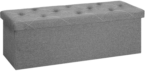 Sweetcrispy Sitzbank mit Stauraum, Klappbare Sitztruhe, Sitzhocker, 110 x 38 x 38 cm, Aufbewahrungsbox mit Deckel als Hocker & Fußbank, bis 300 kg belastbar Wohnzimmer Schlafzimmer Flur Hellgrau