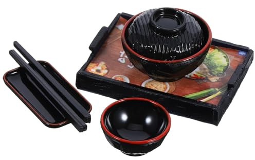 Vaguelly Set di Stoviglie in Miniatura per Casa delle Bambole, 5 Pezzi Mini Ciotole e Bacchette, Decorazione Delicata e Leggera per Giochi e Collezioni
