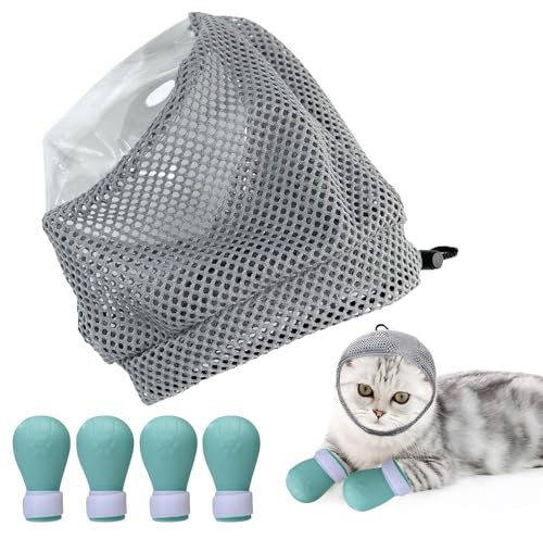 Bozal Gato, 4 Zapatos de Zapatos de Silicona Ajustables para Gatos, Previenen mordeduras, Permiten el Aseo y el Afeitado, Adecuados para el Cuidado del Gato.