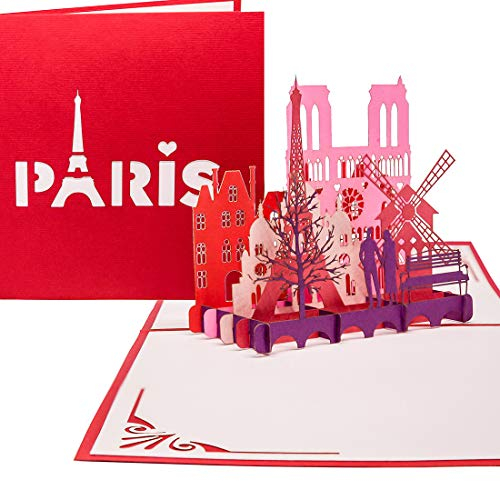 Pop Up Karte Paris - Je t'aime - 3D Klappkarte Paris & Eiffelturm als Valentinskarte, Reisegutschein & Geschenkverpackung - 3D Karte zum Städtetrip & Hochzeitsreise Paris