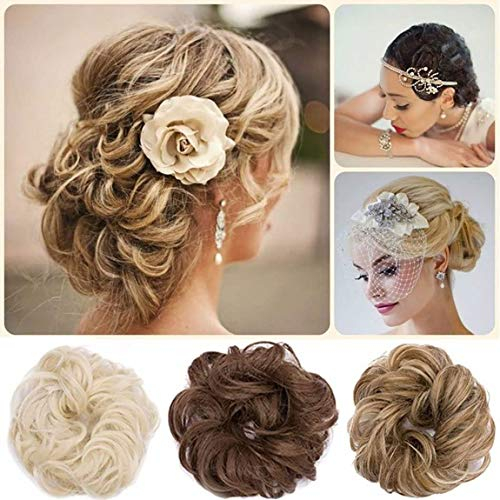 Hair Extension Clip Capelli Veri Chignon Updo Bun Ponytail Scrunchie Parrucchino Capelli Ricci Mossi Posticci Marrone chiaro medio ramato chiaro