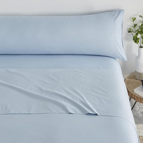 Donegal Collections - Juego de Sabanas 135 x 190 Azul Celeste - Sabanas Cama 135 - Ropa de Cama Completa Bajera, Encimera y Funda Almohada - Sábanas Tacto Extrasuave Fabricado en España