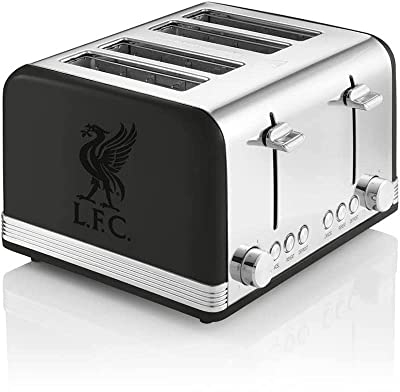 Swan ST19020LIVBN, Official Liverpool Football Club 4 Slice Retro Toaster, Black, 1600W, Red Indicator Lights, Defrost and Reheat Settings, Removable Crumb Tray, Cord Storage, LFC Toaster