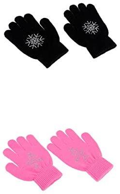 Baoblaze 2 Paar Damen Kinder Eislaufhandschuhe Stretch Schwarz