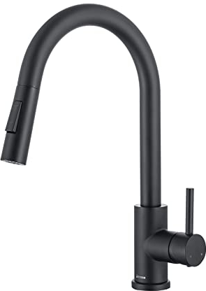 DETBOM Robinet de Cuisine Noir Douchette avec 2 Types de Jets, Mitigeur de Cuisine Pivotant à 360°, Mitigeur Évier Cuisine en Acier Inoxydable (Noir)