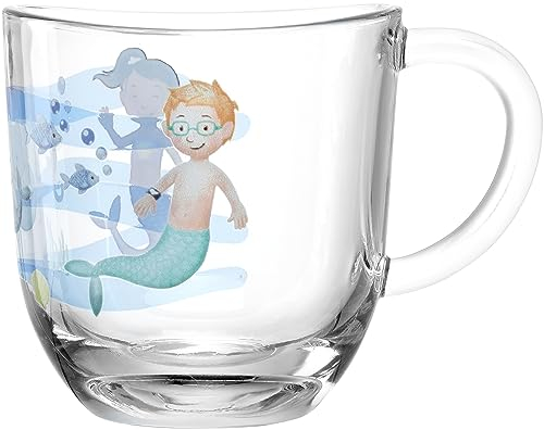 LEONARDO Bambini Avventura Tasse avec anse pour enfant – Gobelet pour enfant en verre à paroi épaisse – Contenance 280 ml – Passe au lave-vaisselle et au micro-ondes – Robuste – Motif mer