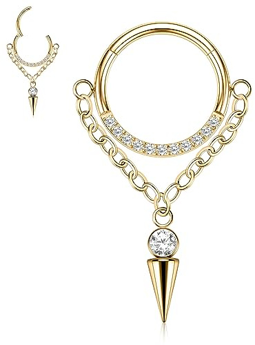 Dangle Nose Ring Septum Piercing Jewellery 16G Septum Rings Surgical Steel Seamless Clicker Ring Dangly Nose Hoop Daith Earrings Helix Earrings Rook Tragus Conch Piercing jewellery Conch Earring