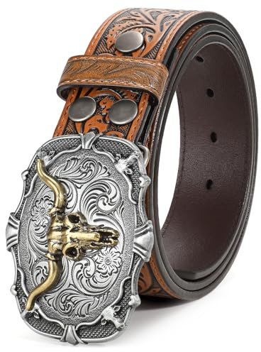 Western Leather Buckle Belt for Men Women Cowboy Cowgirl Mens Leather Belt for Jeans Christmas Hallowmas Men's Belt present