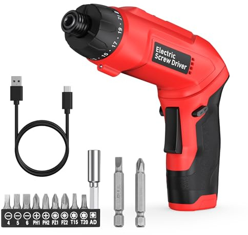 ORIA Cordless Screwdriver Set, Rechargeable Electric Screwdriver with 21+1 Torque, MAX 650RPM 7.1N.m, Type-C Charging Cable, Built-in LED Light, 2 Position Handle, for Electronics, Glasses
