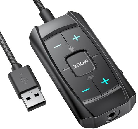 Inwa Scheda Audio Bluetooth Esterna, Audio Surround 7.1, Audio Simultaneo Bluetooth e USB in Cuffie Cablate, Adattatore Aux a USB per PS4/5, PC, Switch, Disattivazione Audio con un Clic