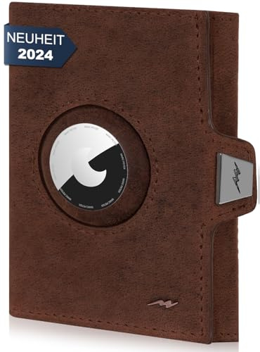 Marc Peter® Jupiter Airtag Echtleder Geldbörse mit Münzfach | Kleines Portemonnaie für Herren mit RFID | Apple Airtag Kompatible Mini Geldbörse | Kreditkartenetui für bis zu 11 Karten Braun