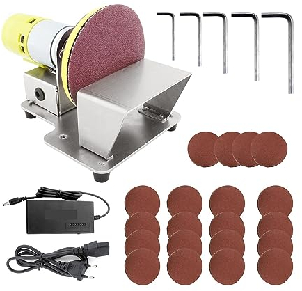 Lijadora de banda de velocidad ajustable Pulidora rotativa eléctrica Lijadora de disco de mesa Ajustable 7 Velocidad variable 20 Piezas Discos de lijado for pulir Molienda para trabajo con metales y c