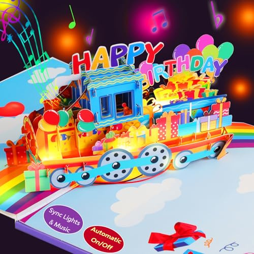 Magic Ants Carte d'anniversaire musicale pop-up 3D pour petit-fils, petite-fille, enfants, garçons et filles, caractéristiques lumineuses, joue la chanson « Happy Birthday », vœux d'anniversaire